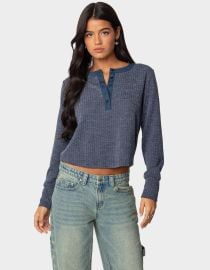 EDIKTED Ruth Henley Waffle Top - NAVY at Tillys